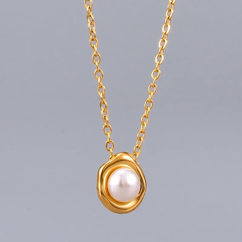 Moda real 18k banhado a ouro titânio aço gargantilha colar elegante ins rodado barroco pérola colar para mulheres festa jóias