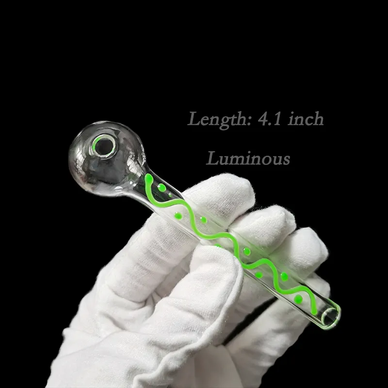 4,1 Zoll lange, farbenfrohe, leuchtend grüne Ölbrennerrohre aus Glas, die im Dunkeln leuchten, handgefertigtes dickes Glas, coole Geschenke für Raucher, Pyrex-Werkzeuge für klare Räucherrohre