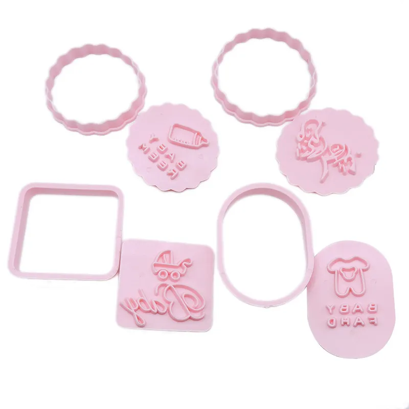 4pcs Baby Theme Cookie Cutter Plastic Biscuit Knife Baking Fruit Cake Kitchen Tools Mold Embossing Printing