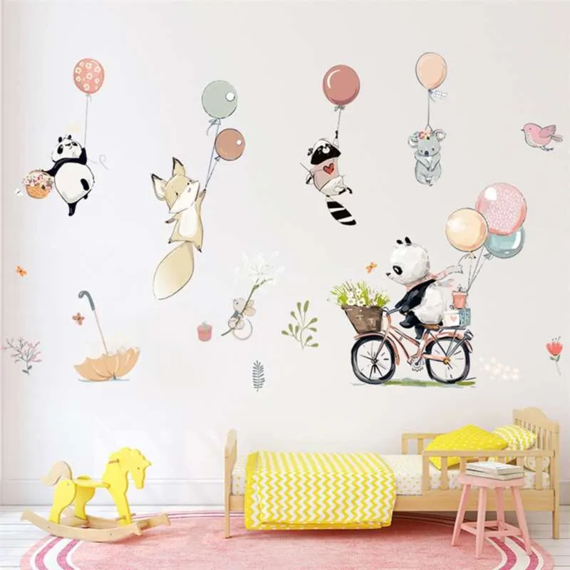 Cartoon Balloon Zwierzęta Naklejki Ścienne Dla Dzieci Dzieci Pokoje Wall Decor Wymienny Winylowe Kalkomanie Przedszkola Home Decor Art Malowidła 210929