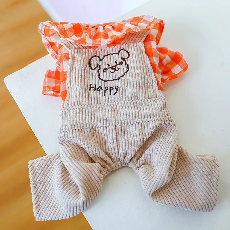 Huisdierkledinghondenkleding kattenkleding plaid nek teddy lotus blad kraag gelukkige puppy slabbetje