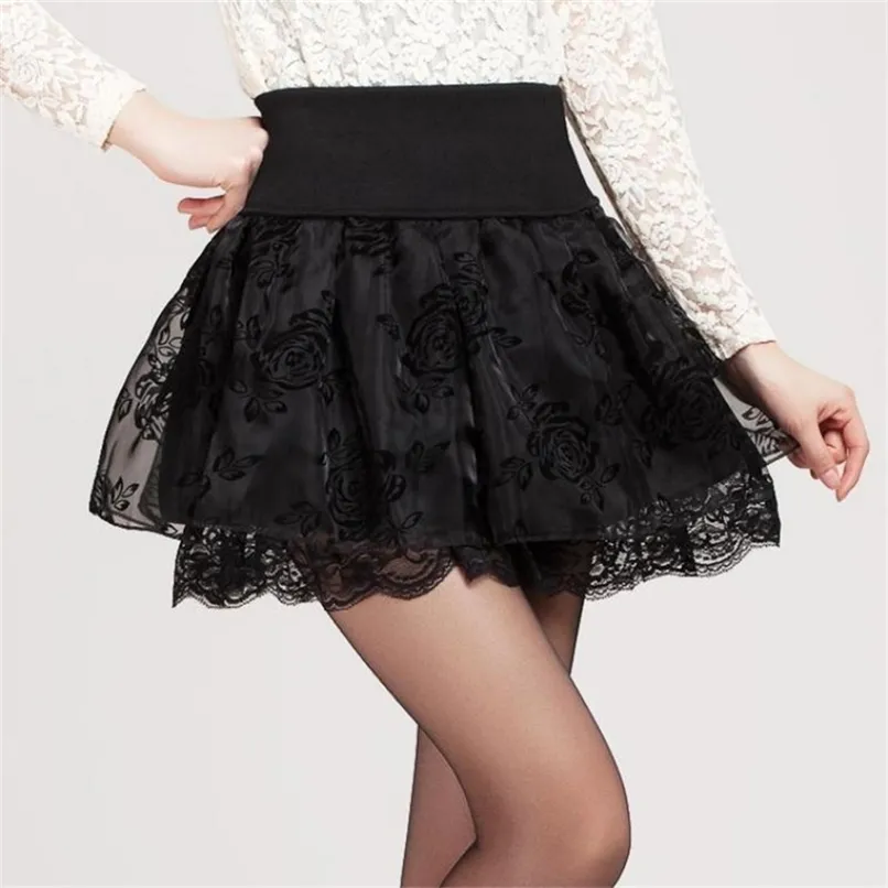 Zuolunouba Sommerrock Preppy Style Blumenbogen Mini Tutu Elastizität Spitze S Shorts Frau Hohe Taille Große Größe 210619