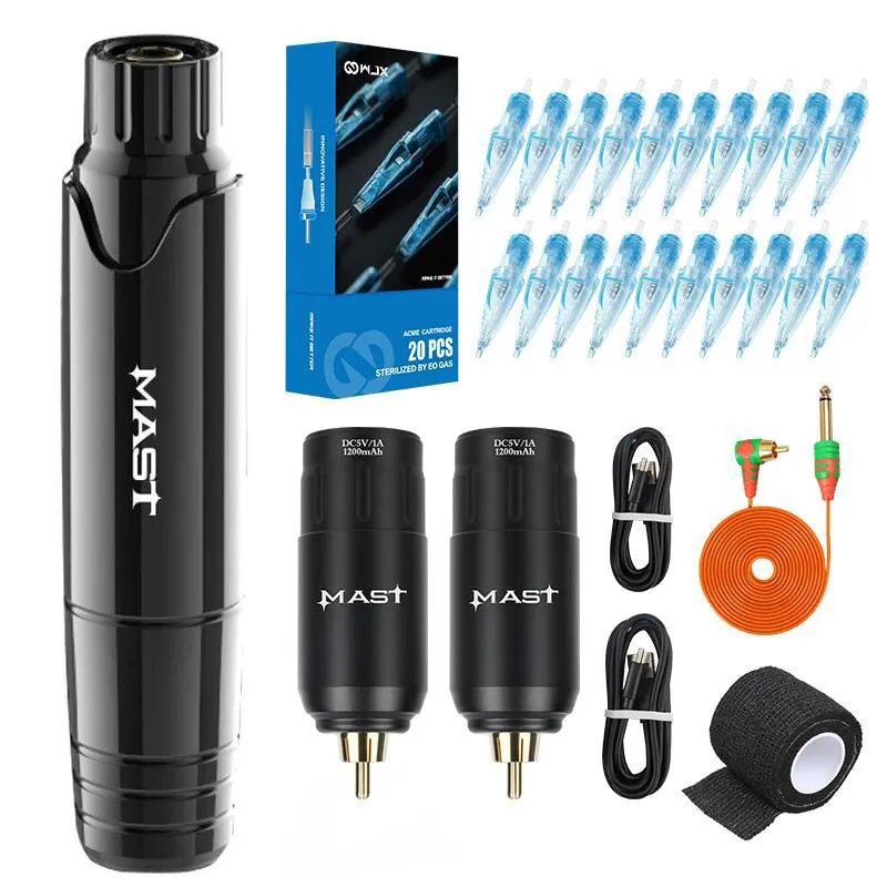 Mast P10 Wireless Tattoo Kit Rotary Pen Machine con 2 cartuchos de batería Juego de agujas