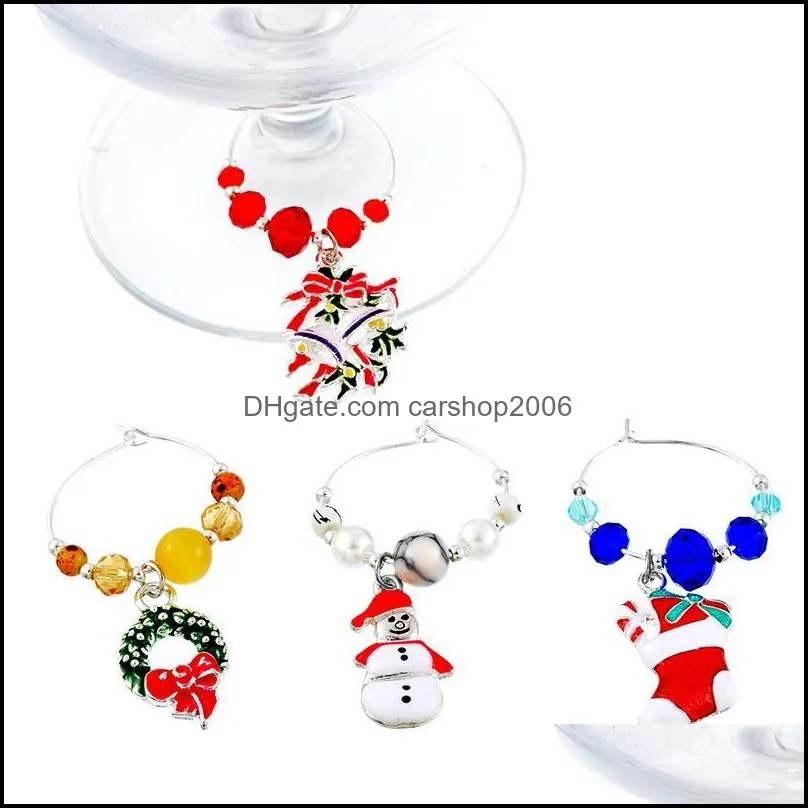 Hoomall 6PCs/Box Mixed Wine Charms Christmas Decorations For Home Table Wedding Champagne Tree Snowman Pendant New Year Party