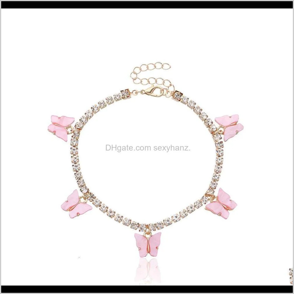 jewelry colorful acrylic cuba butterfly women`s full diamond beach anklet