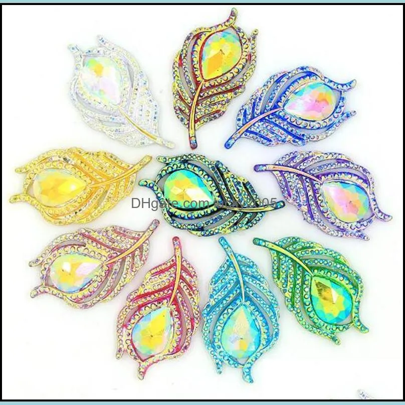 20*38MM Fashion peacock feathers resin accessories Flatback Leaf Shape Hand sewing Gem Stones clothes bag diy accessories