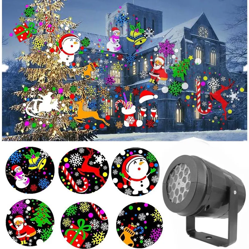 LED Effect Light Christmas Snowflake Snowstorm Projector Lights 16 Patterns Rotating Stage Projection Lamps for Party KTV Bars Holiday Decoration