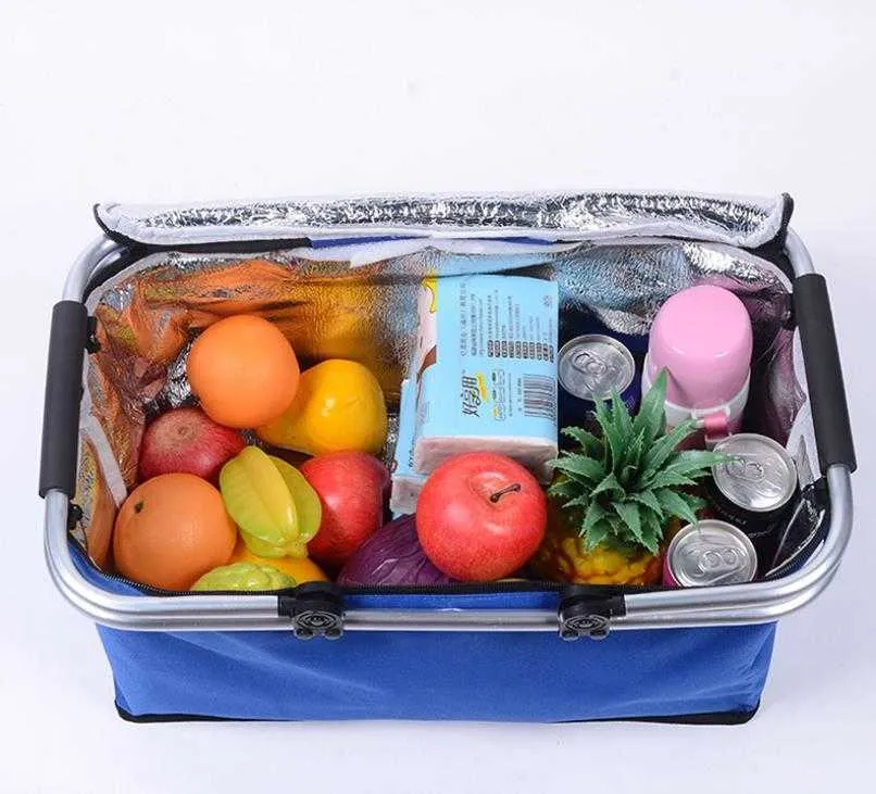 Portable Picnic Lunch Bag Ice Cooler Box Storage Travel Basket Cooler Cool Hamper Shopping Basket Bag Box SN2067