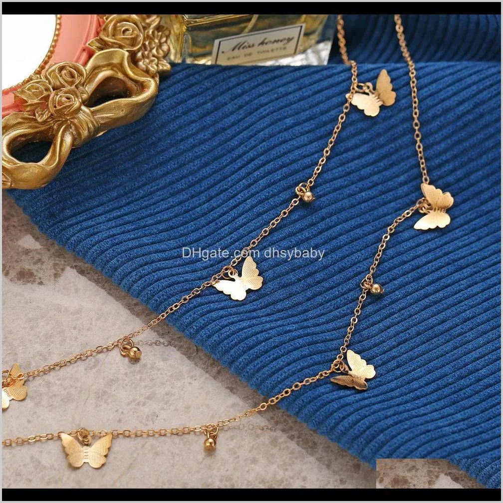 women bohemian butterfly style layered necklace creative simple alloy butterfly pendant necklace clavicle chain fashion jewelry