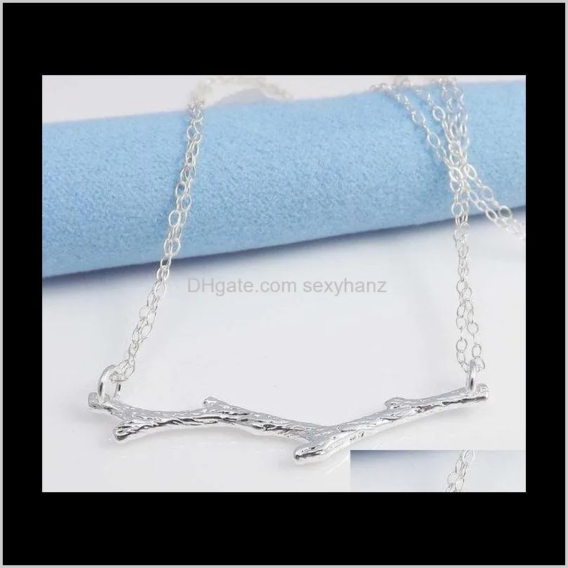 10pcs- n018 gold silver tree branch necklace nature woodland twig necklaces simple olive bar necklace plant limb necklaces for women