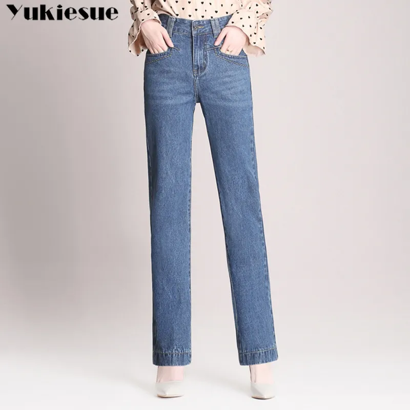Basic Jeans Damen Vintage Mom Fit mit hoher Taille Jeans Femme für Damen Washed Blue Denim Straight Jeans Klassische Damenhosen 210519