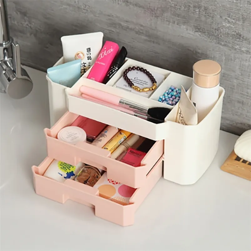 Desktop Drawer Makeup Storage Box Ladies Plastic Cosmetics Jewelry Nail Polish Earrings Lipstick 210423