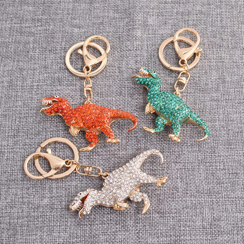 Métal mignon strass-cristal dinosaure-keychain en métal paillettes-animal-coffre-clé-porte-clés-porte-clés porte-clés femme sac de voiture pendentif bijoux g1019