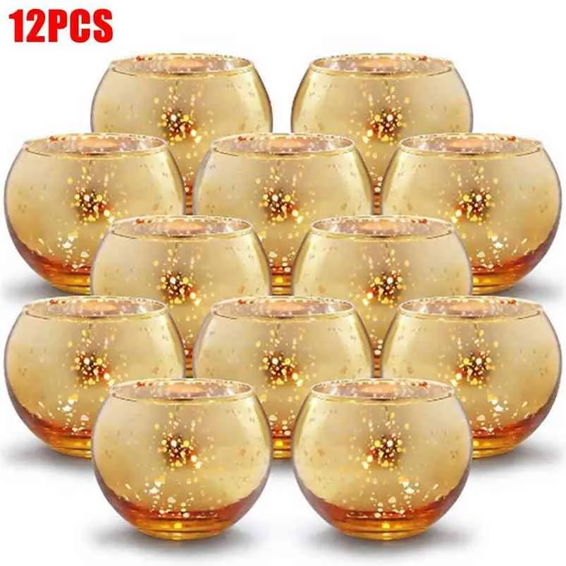 12 sztuk Szkło Tealight Candle Holder Wedding Glass Decor Uchwyt Świeca Wotywne Imprezy El Cafe Bar Home Decor Dostawy 210722