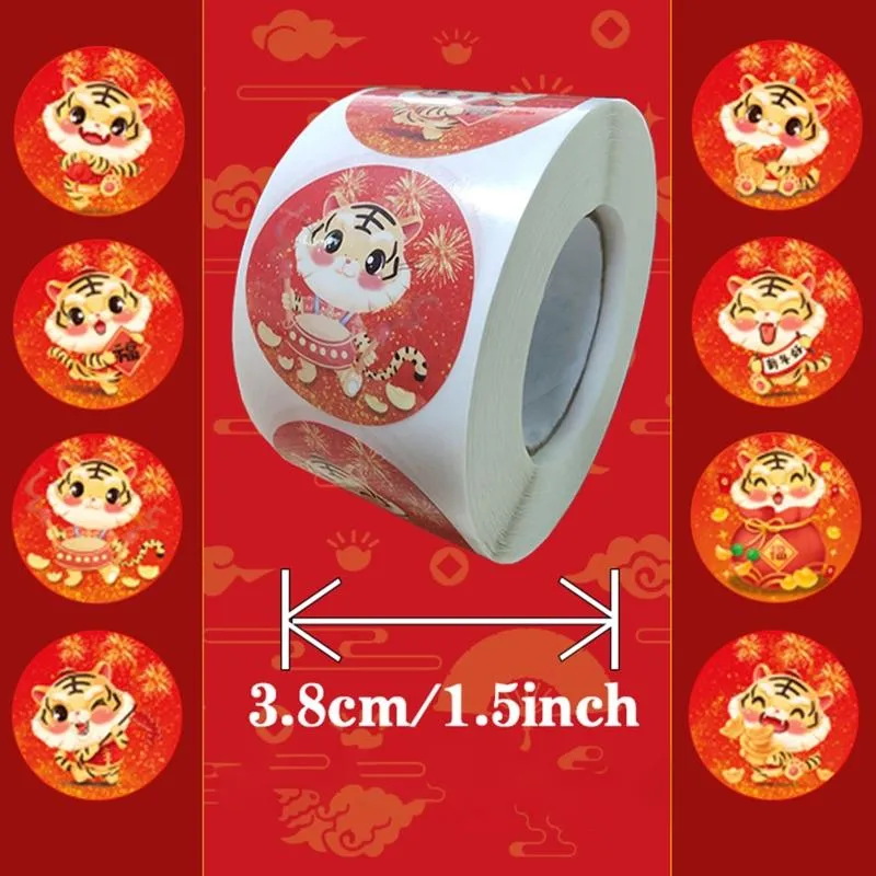 Present Wrap M17D 500PCs Happy Year Stickers Cute Tiger 1.5 '' Round Seal Etiketter för julkort Kuvert Boxar Baking
