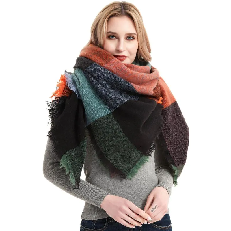 Ethnic Clothing 2021 Europe America Winter Style Scarf Ladies Thickened Warmth Shawl Women Plaid Warm Cashmere Scarves Shawls