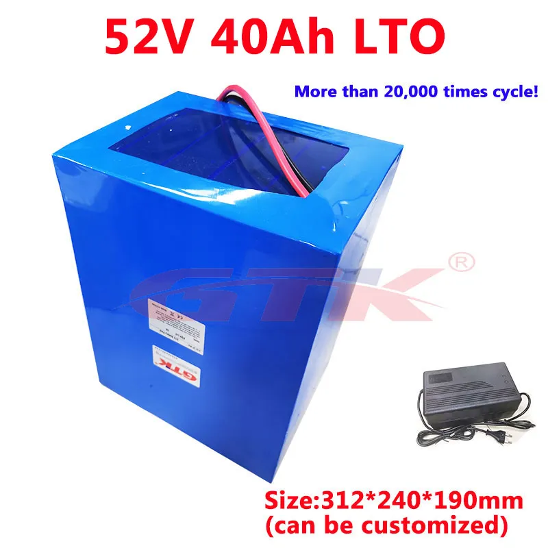 Deep Cycle LTO 52V 40AH Lithium Titanate Batteripack 22s 2.3V Batteri med BMS för Solar Lagring Ebike Motorhome + 5A laddare