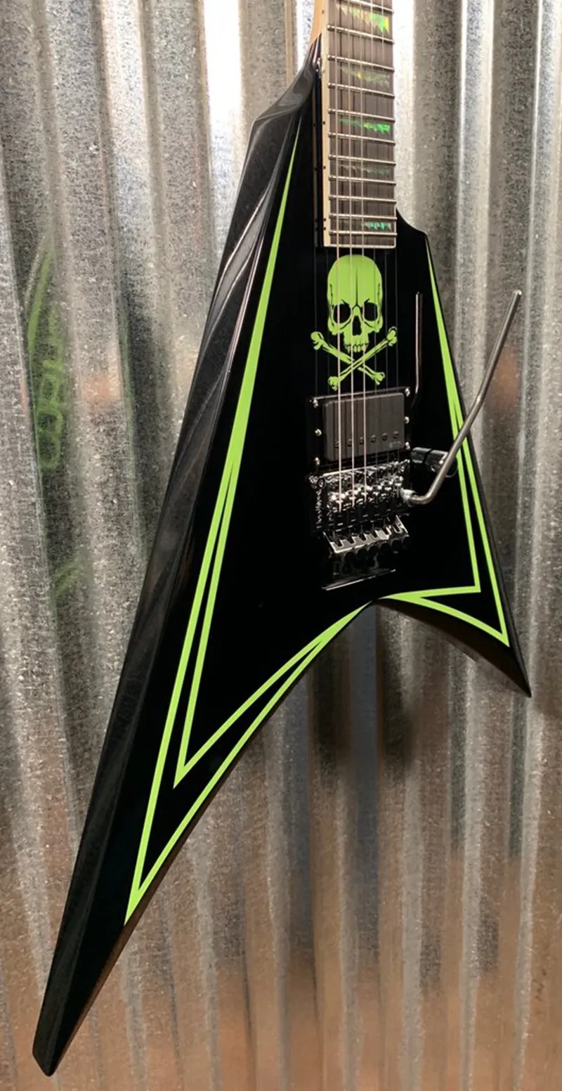 Lexi600Greeny Alexi Laiho Green Sawtooth Flying V Elektrisk gitarr Scalloped Fingerboard 20-24, Floyd Rose Tremolo Bridge, Kina EMG Pickup, Chrome Hardware