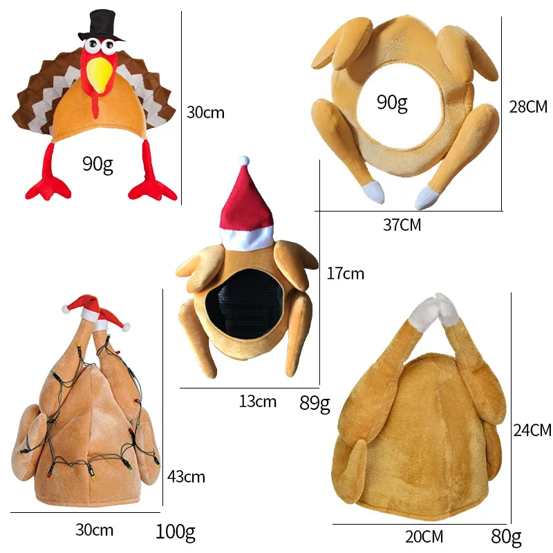 Mais novo Ação de Graças Halloween Christmas Turquia Perna Frango Chapéus Xmas Chapéu Presente De Partido Para Crianças Adultos C70814A