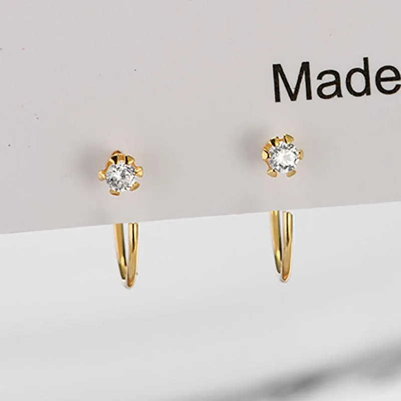 Stud Martick Fashion Europe Brand Shining Cubic Earrings 925 Sterling Silver Gold Color Simple Ear For Woman Wedding Jewelry GSE72