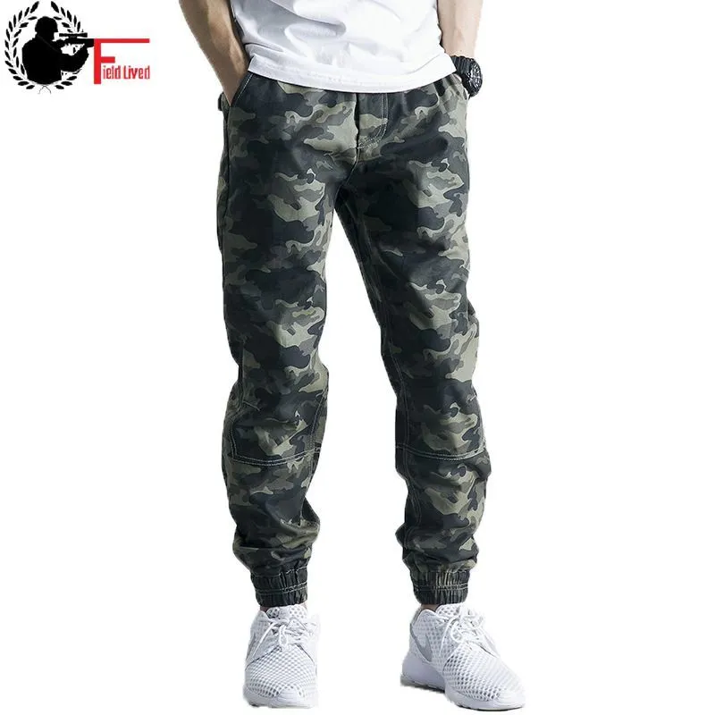 Mens elastiska midja dragsko penna harem byxor camouflage mode streetwear jogger lösa byxor camo manliga sweatpant 210518