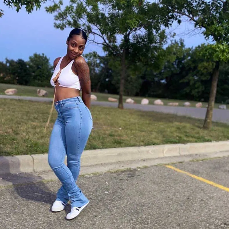 Vintage High Waist Baggy Denim Stacked Jeans For Women Ripped