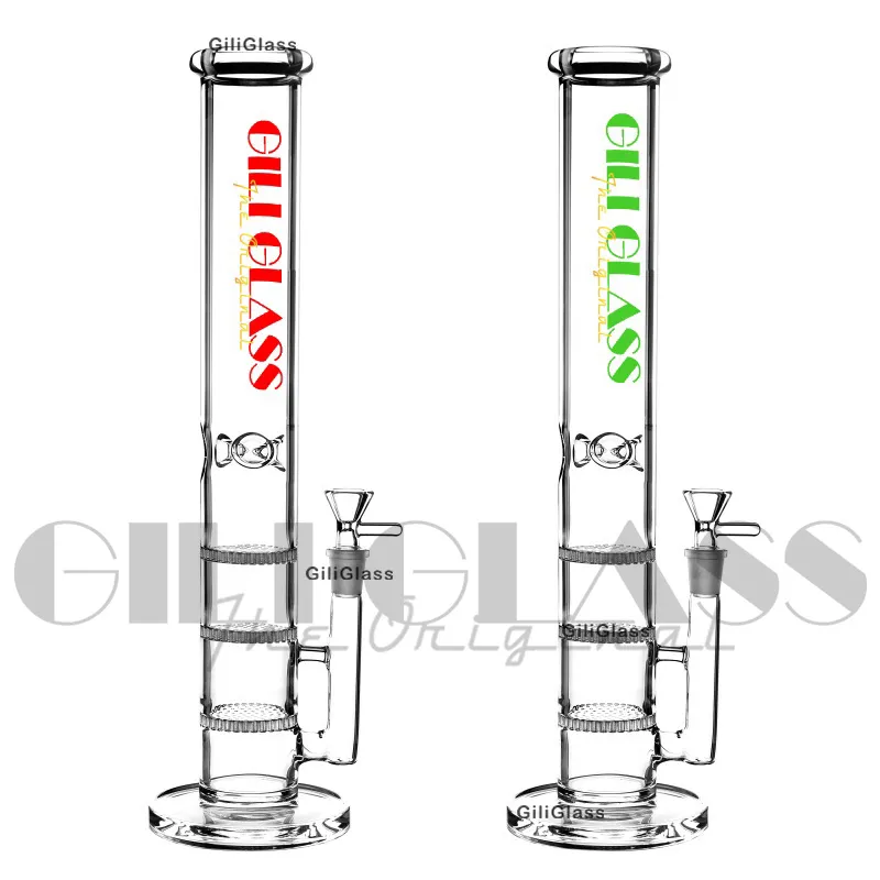 17 inches dab rig 3 layer filters percolator glass bongs and honeycomb double filter with triangle eddy glass water pipes for herb oil rigs hookah