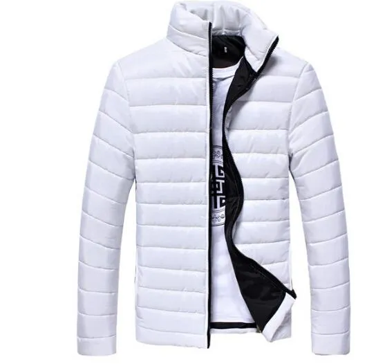 Men Spring Autumn Down Jackets Cotton Padded Coats Long Sleeved Solid Color Outerwear White Black Blue