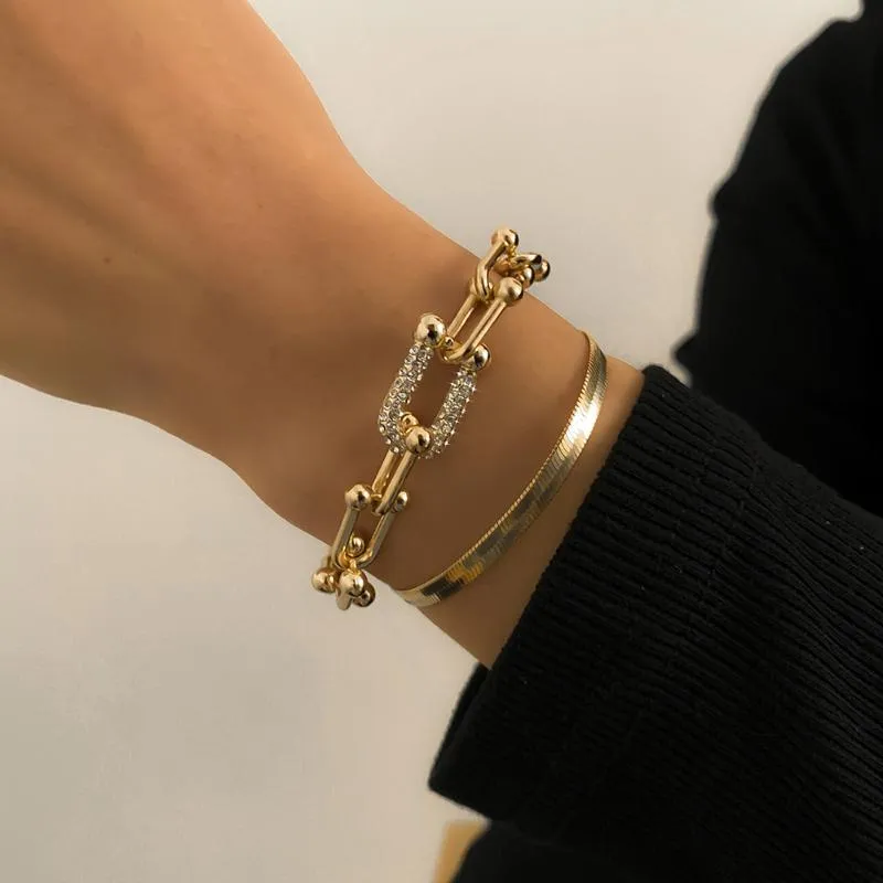 Charm Bracelets Fashion Snake Chain Gold Color For Women Crystal Bangle Bracelet Set On Hand Accessories Jewelry