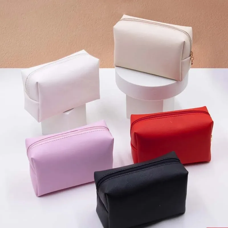 Candy Color Cosmetic Bag para Mulheres Leather Travel Makeup Bag Organizador Armazenamento Feminino Sólido Faz