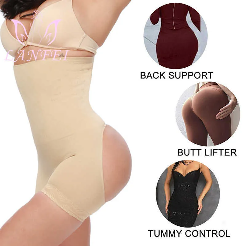 Tummy Control Shapewear Panties For Women High Waist Tummy Control Panties  Thong Open Butt Lace Underwear Body Butt Lifter Short