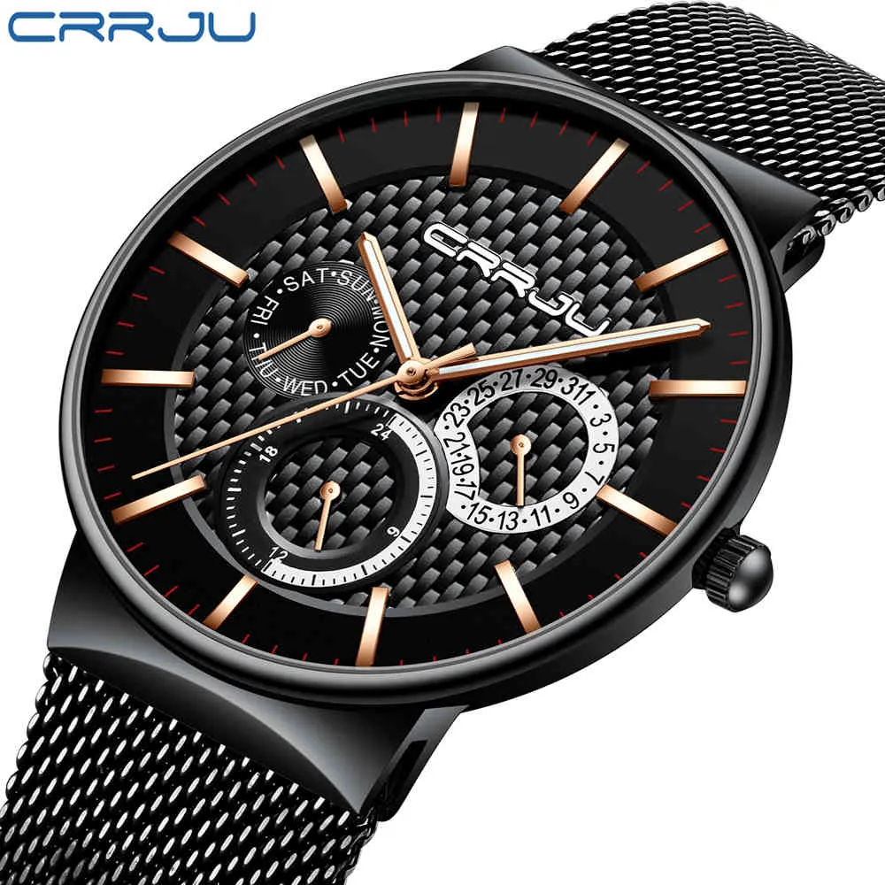 男性はCrrjuの贅沢な有名なトップブランドのメンズファッションカジュアルドレスを見るミリタリークォーツ腕時計レリーゴオマスキュリノサート210517