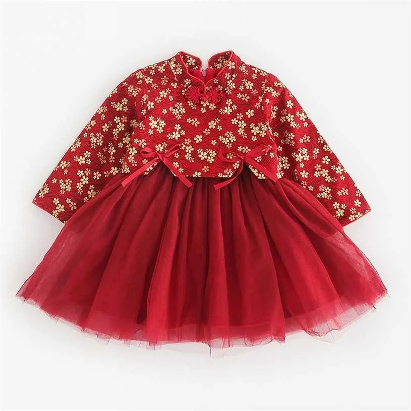 Christmas Princess Dress For Girls Plus Velvet Thicken Warm Winter Infant Baby Clothes Chinese Style Year Kids Tutu Dresses 211231