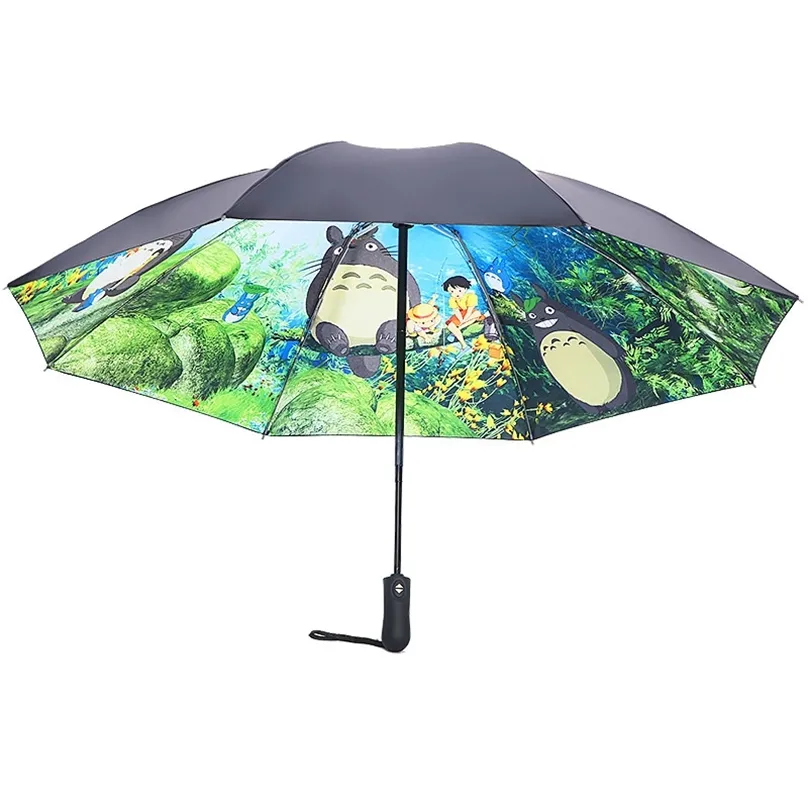 Ghibli Totoro Paraply Sol Regn Parasoll Kvinna Plegable Sombrillas Paraguas Guarda Chuva Parapluie 210826