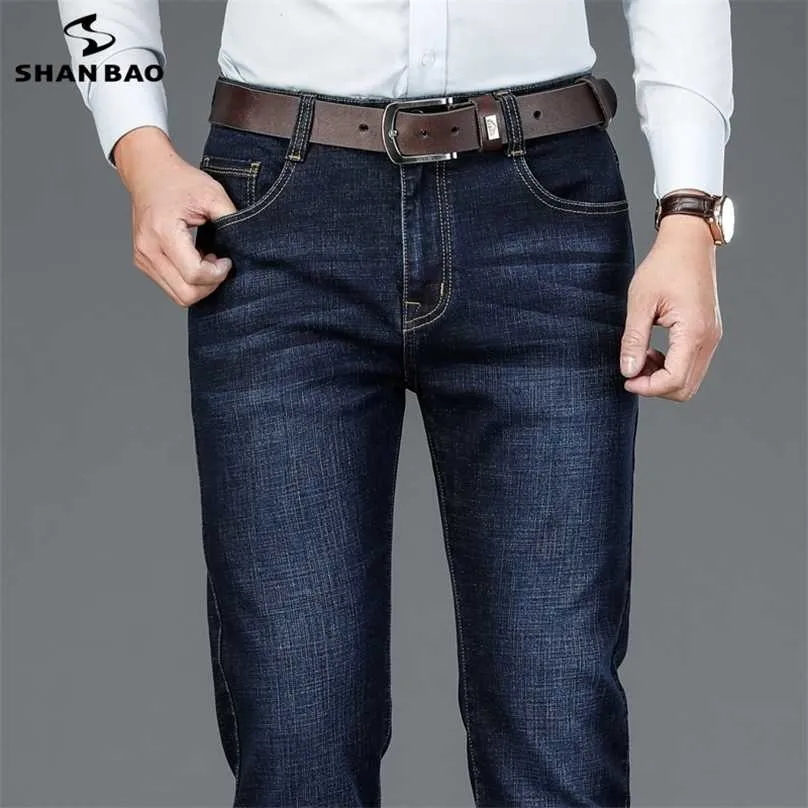 SHAN BAO autumn and spring brand high-quality high-waist fitted straight-leg jeans classic style business men's slim 211111