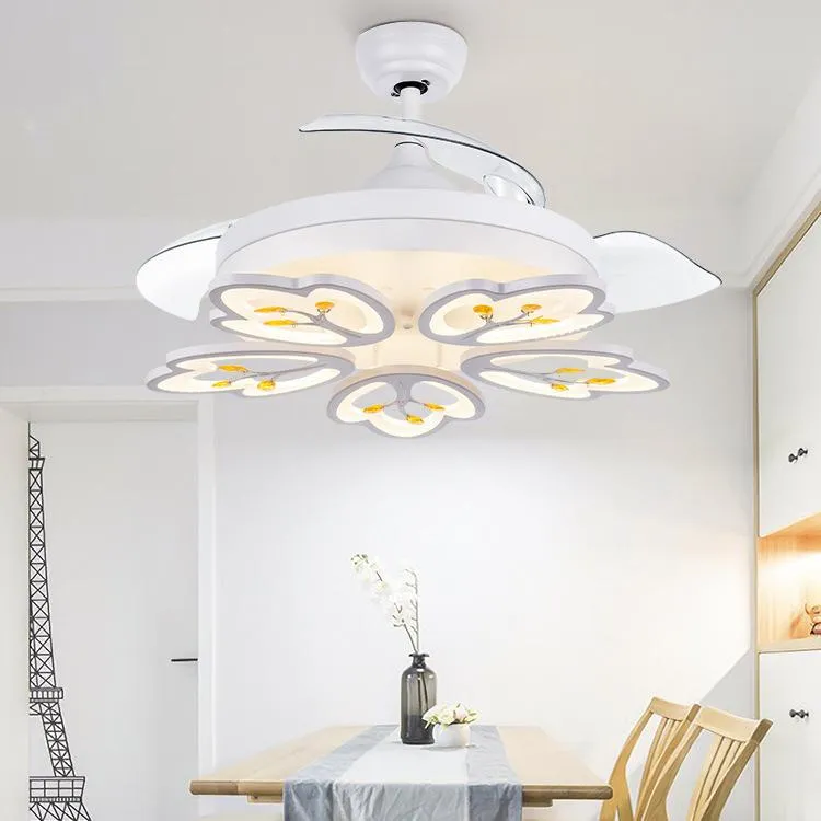 Modern Ceiling Fans With Light White Color Follower Acrylic Lampshade Design Lamp For Living Room Bedroom Chandeliers