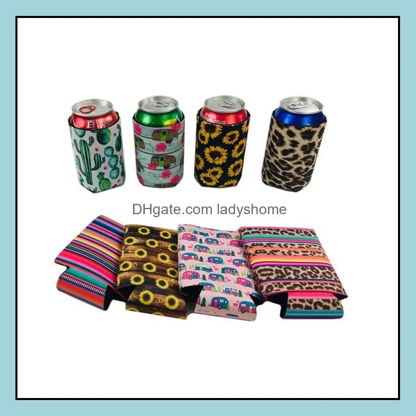 Leopard Cans Sleeve Neoprene Bar Beverage Cooler Collapsible Slim Can Beer Insulators Premium Cola Soda Bottle Koozies Cactus HWD6334