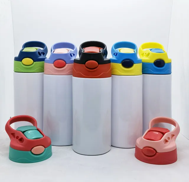 Sublimação Blanks Tumblers Kids Christmas Presentes 304 Aço Inoxidável Crianças Childs Straw Thormos Cup 350ml Canecas MDF Garrafas de Água XD24812