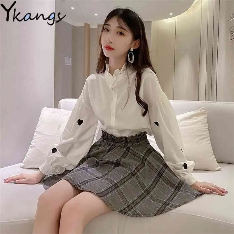 Primavera verão mulher cintura alta cintura mini vintage xadrez saias coreanos estilo escola moda hara juku 210421