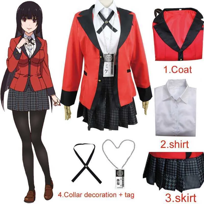 Kakegurui Jabami yumeko cosplay kostuum voor meisjes yomoduki runa jas pruik schoenen carnaval halloween vrouwen y0913