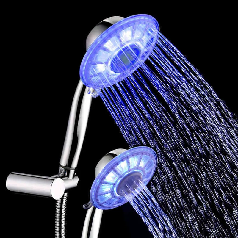 3 Color Temperature Control Bath SHOWER HEAD High Pressure LED Light 7 Color NOZZL Water Saving Sprayer Bathroom ShowerHead SPA H1209
