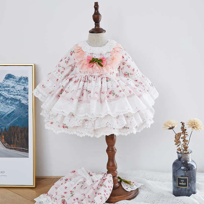 Baby Mädchen Spanische Blumenkleider für Kleinkind Boutique Kleidung Herbst Kinder Spanien Kleid Säugling Geburtstag Taufe Ball Kinder Kleid 210615