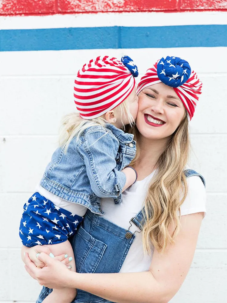 Kids American Independence Day Bonés Bebê Dia Nacional de Bebê Donuts Donuts Caps Criança Vermelho Branco Stripe Strip Star Donut Celebration Hat KBH47