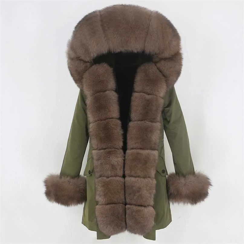 MENINA BONITA imperméable longue Parka veste d'hiver femmes manteau de fourrure véritable col naturel capuche chaud Streetwear détachable 211220