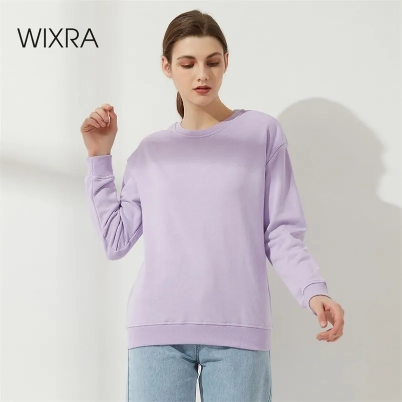 Wixra Felpe Womens Solid Top Basic O-Collo Ladies manica lunga Casual Fashion Pullover Autunno Plus Size 210909