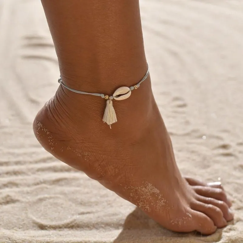 女性の足の宝石夏のビーチ裸足のブレスレット足首の足の足の宝石の貝殻アンクレット