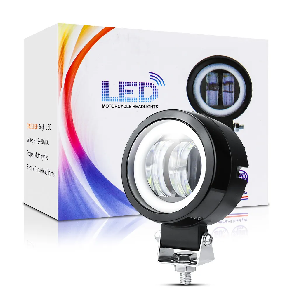 3 인치 7D 20W 방수 라운드 LED 작업 빛 천사 눈 바 12V 24V 6500K 화이트 블루 오토바이 오프로드 작업 조명 헤드 라이트