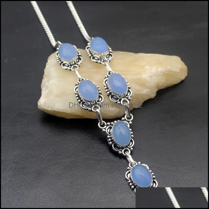 Earrings & Necklace Coming Vintage Blue Green Agate925 Sterling Silver Color Charms Pendant Jewelry Set TF452 TF453