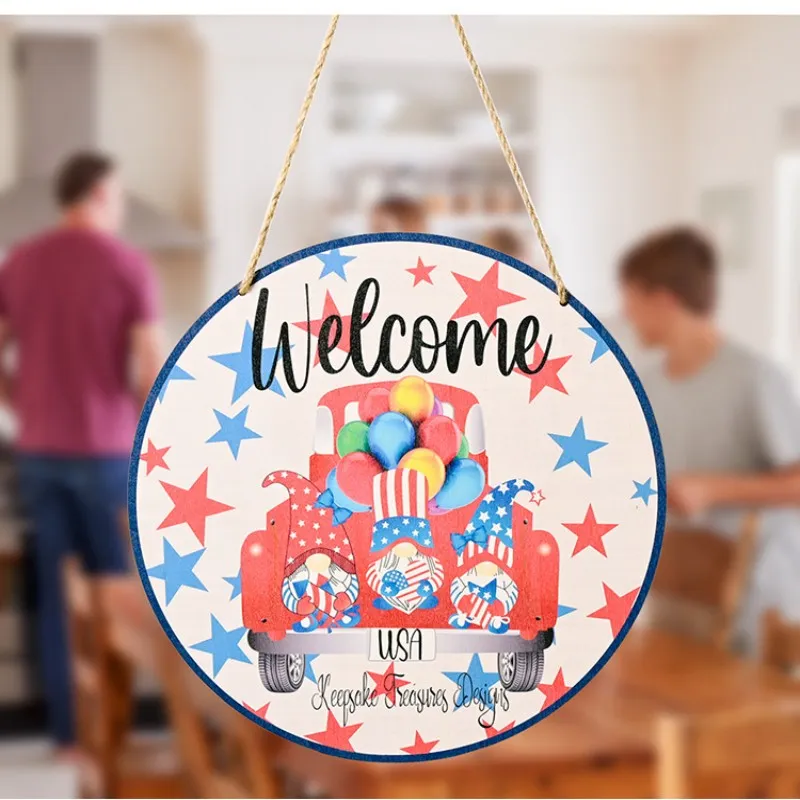 Home Decor American Day Independence Day Drewniane Drzwi Balonowe Wiszące Plate Garland Garland Garden Decoration Wisiorek