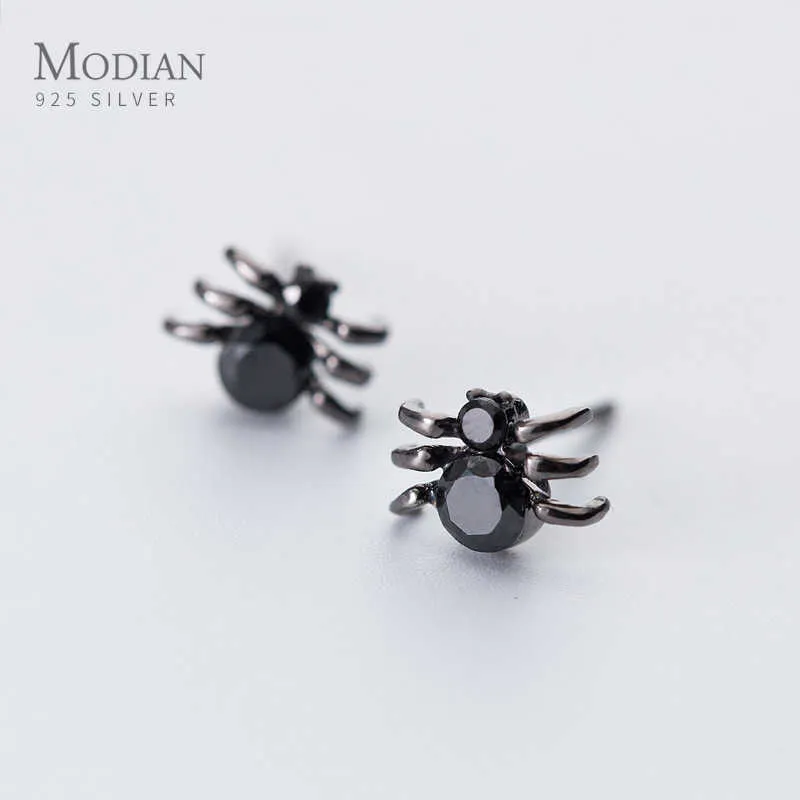 Rock Black Zircon мода паук серьги для женщин ушные шпильки ювелирные изделия девочки детей стерлингового серебра 925 210707